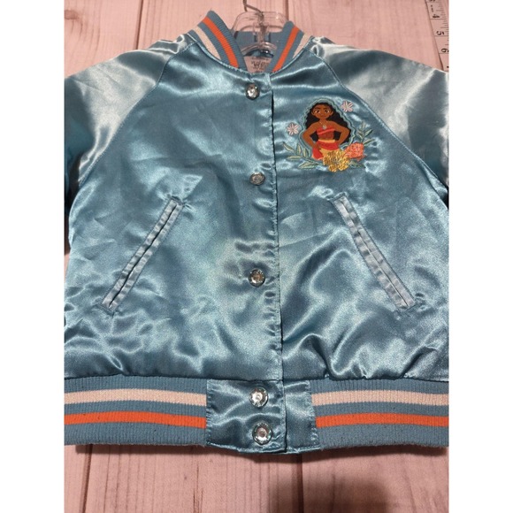 Disney Moana Jacket Girls 3 Blue Satin Bomber Polynesian Pua Hei Hei Costume 100 - Picture 1 of 9